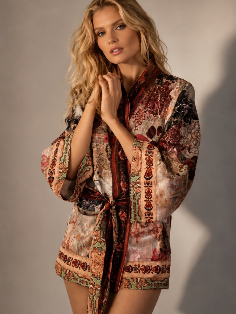Robert Graham “Autumn” Satin Robe Jacket/Top